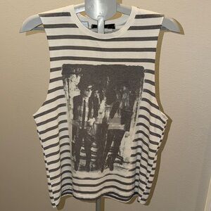 Topshop PETITE Striped Gray and White Tee